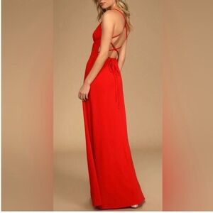Lulus Be My Date Red Lace Up Back Maxi Dress